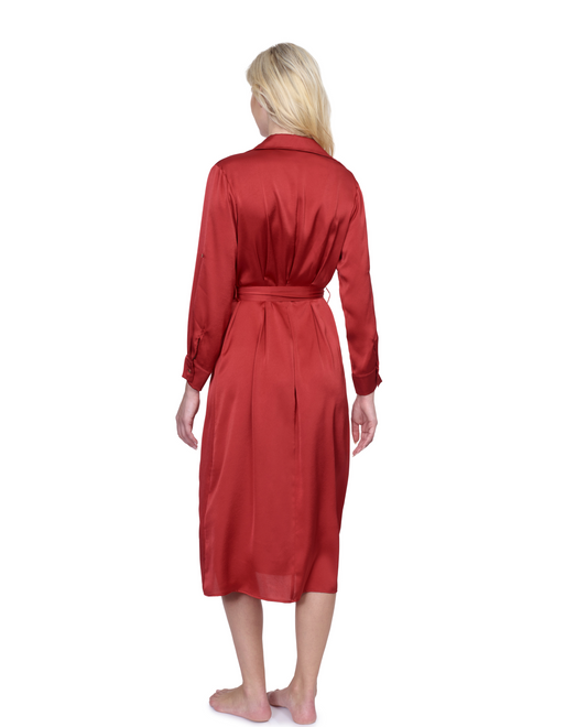 Back View Of Gottex Montecarlo Shirt Dress with Long Sleeves and Belt Swim Cover up | Gottex Montecarlo Paprika