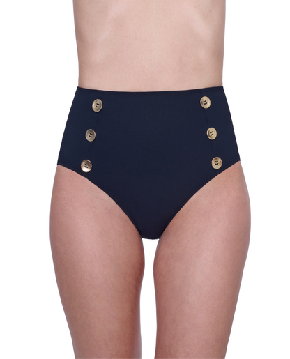 Front View Of Gottex Montecarlo High Waist Swim Bottom with Buttons Details | Gottex Montecarlo Black