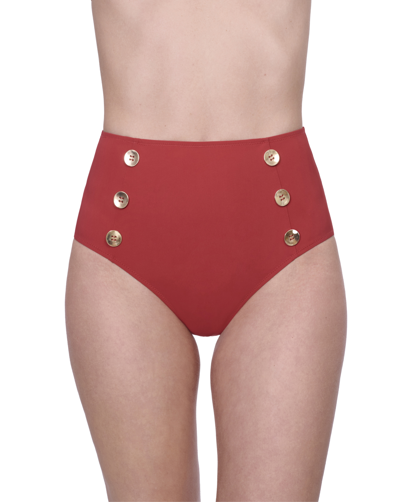 Front View Of Gottex Montecarlo High Waist Swim Bottom with Buttons Details | Gottex Montecarlo Paprika