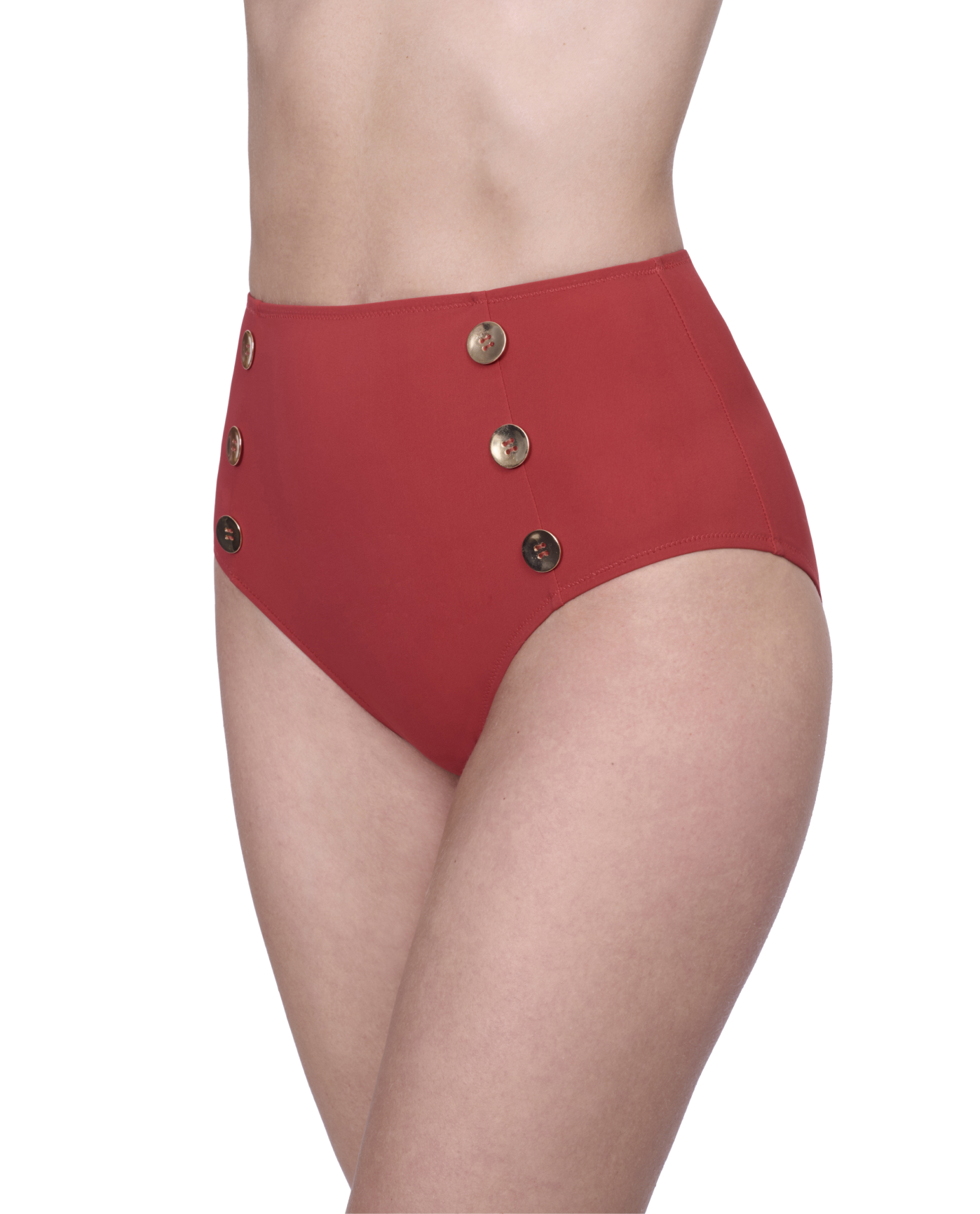 Side View Of Gottex Montecarlo High Waist Swim Bottom with Buttons Details | Gottex Montecarlo Paprika