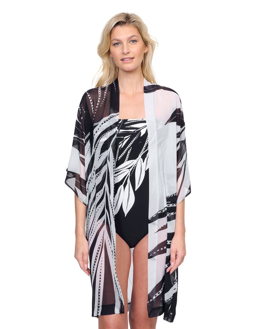 Front View Of Gottex Nature's Beauty Belted Kimono Cover Up | GOTTEX NATURE'S BEAUTY