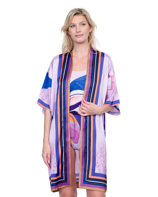 Front View Of Gottex Paradiso Robe with Flutter Sleeves and Tie | Gottex Paradiso Multi