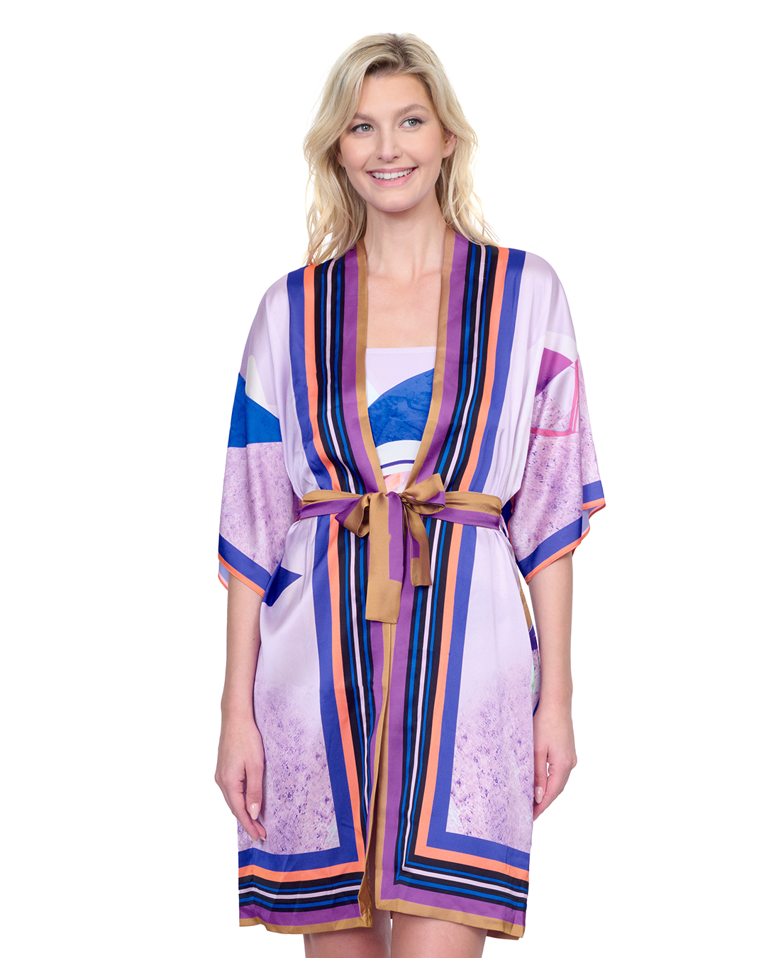 Front View Of Gottex Paradiso Robe with Flutter Sleeves and Tie | Gottex Paradiso Multi