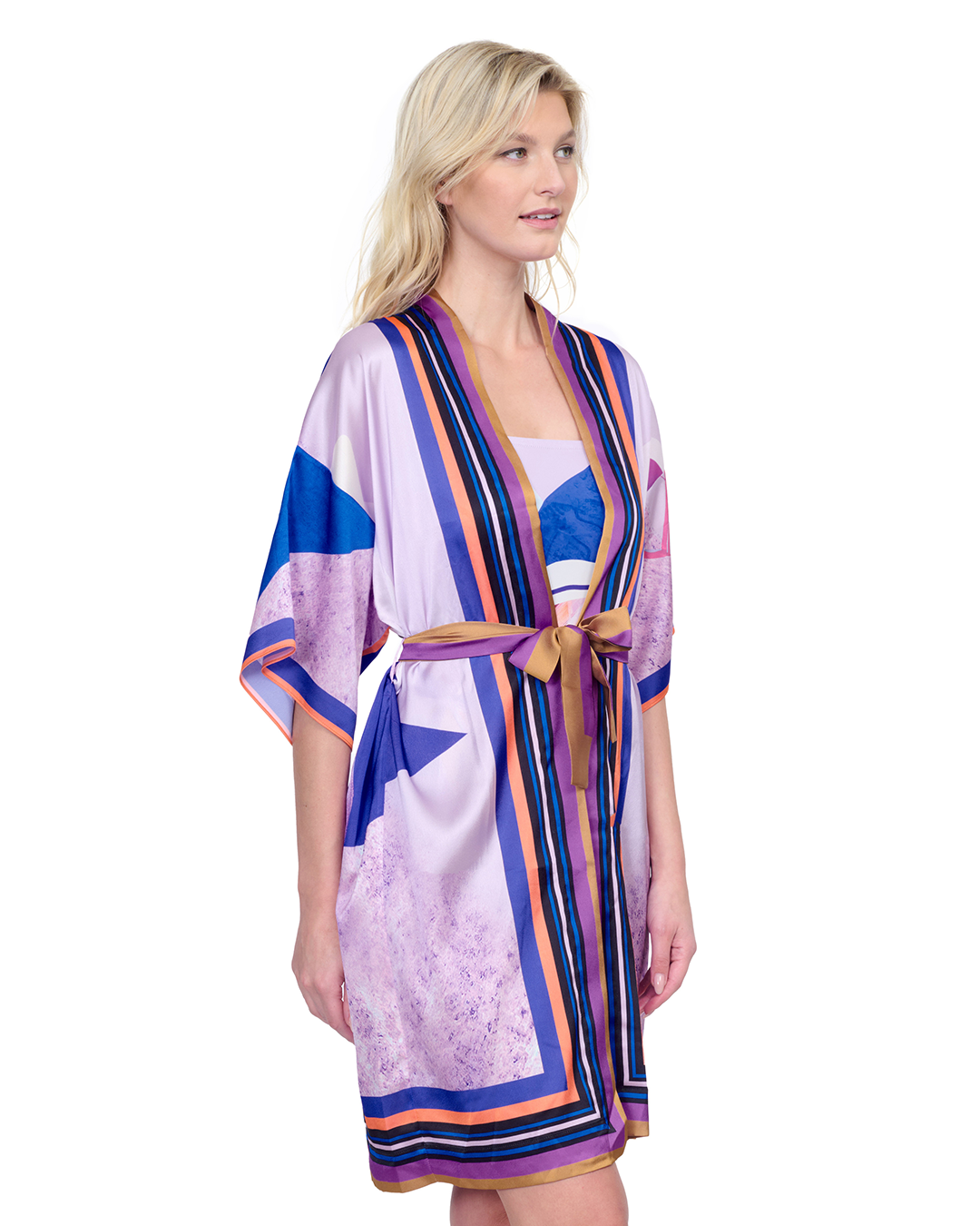 Side View Of Gottex Paradiso Robe with Flutter Sleeves and Tie | Gottex Paradiso Multi