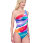 Side View Of Gottex Palma De Mallorca One Shoulder One Piece Swimsuit | Gottex Paradiso Multi