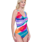 Side View Of Gottex Palma De Mallorca V Neck Surplice One Piece Swimsuit | Gottex Paradiso Multi