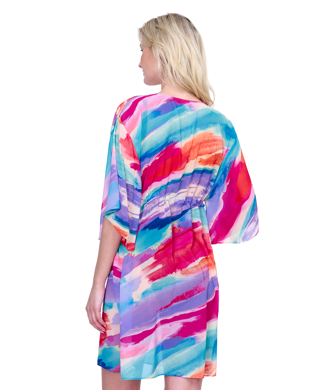 Back View Of Gottex Palma De Mallorca V Neck Beach Dress with Adjustable Tie | Gottex Paradiso Multi