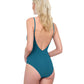 Back View Of Gottex Rose Bud V-Neck Lingerie Cut-Out One Piece Swimsuit | GOTTEX ROSE BUD TEAL