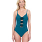 Front View Of Gottex Rose Bud V-Neck Lingerie Cut-Out One Piece Swimsuit | GOTTEX ROSE BUD TEAL