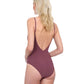 Back View Of Gottex Rose Bud V-Neck Lingerie Cut-Out One Piece Swimsuit | GOTTEX ROSE BUD MAUVE