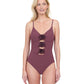 Front View Of Gottex Rose Bud V-Neck Lingerie Cut-Out One Piece Swimsuit | GOTTEX ROSE BUD MAUVE