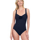 Front View Of Gottex Rose Bud Full Coverage Shaped Square Neck One Piece Swimsuit | GOTTEX ROSE BUD BLACK