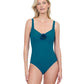 Front View Of Gottex Rose Bud Full Coverage Shaped Square Neck One Piece Swimsuit | GOTTEX ROSE BUD TEAL