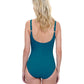 Back View Of Gottex Rose Bud Full Coverage Shaped Square Neck One Piece Swimsuit | GOTTEX ROSE BUD TEAL