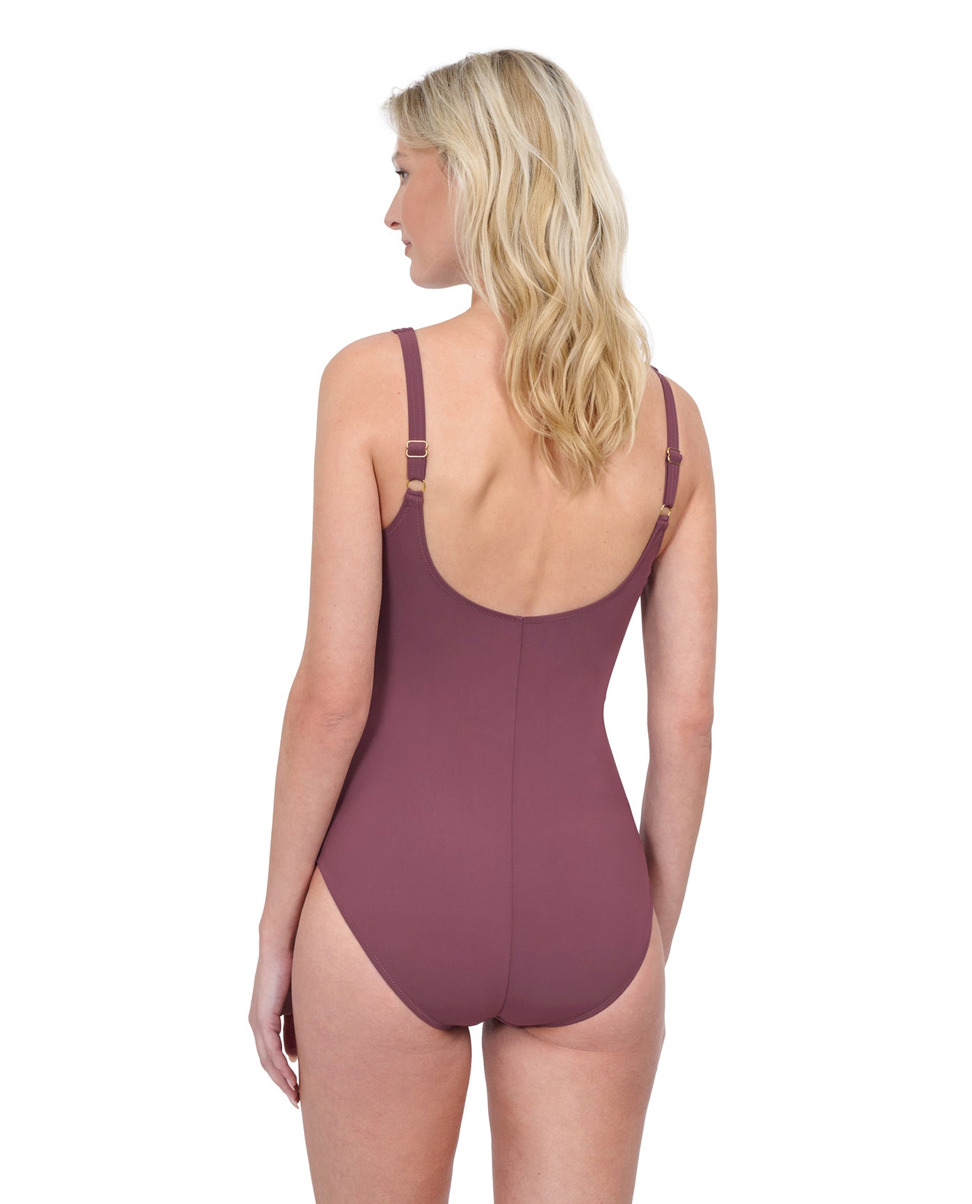 Back View Of Gottex Rose Bud Full Coverage Shaped Square Neck One Piece Swimsuit | GOTTEX ROSE BUD MAUVE