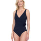 Front View Of Gottex Rose Bud Full Coverage Surplice One Piece Swimsuit | GOTTEX ROSE BUD BLACK