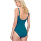 Back View Of Gottex Rose Bud Full Coverage Surplice One Piece Swimsuit | GOTTEX ROSE BUD TEAL