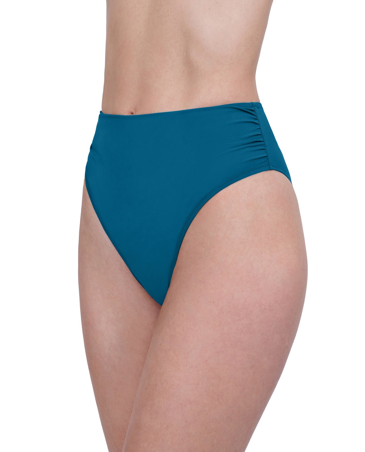 Side View Of Gottex Rose Bud High Waist High Leg Bikini Bottom | GOTTEX ROSE BUD TEAL