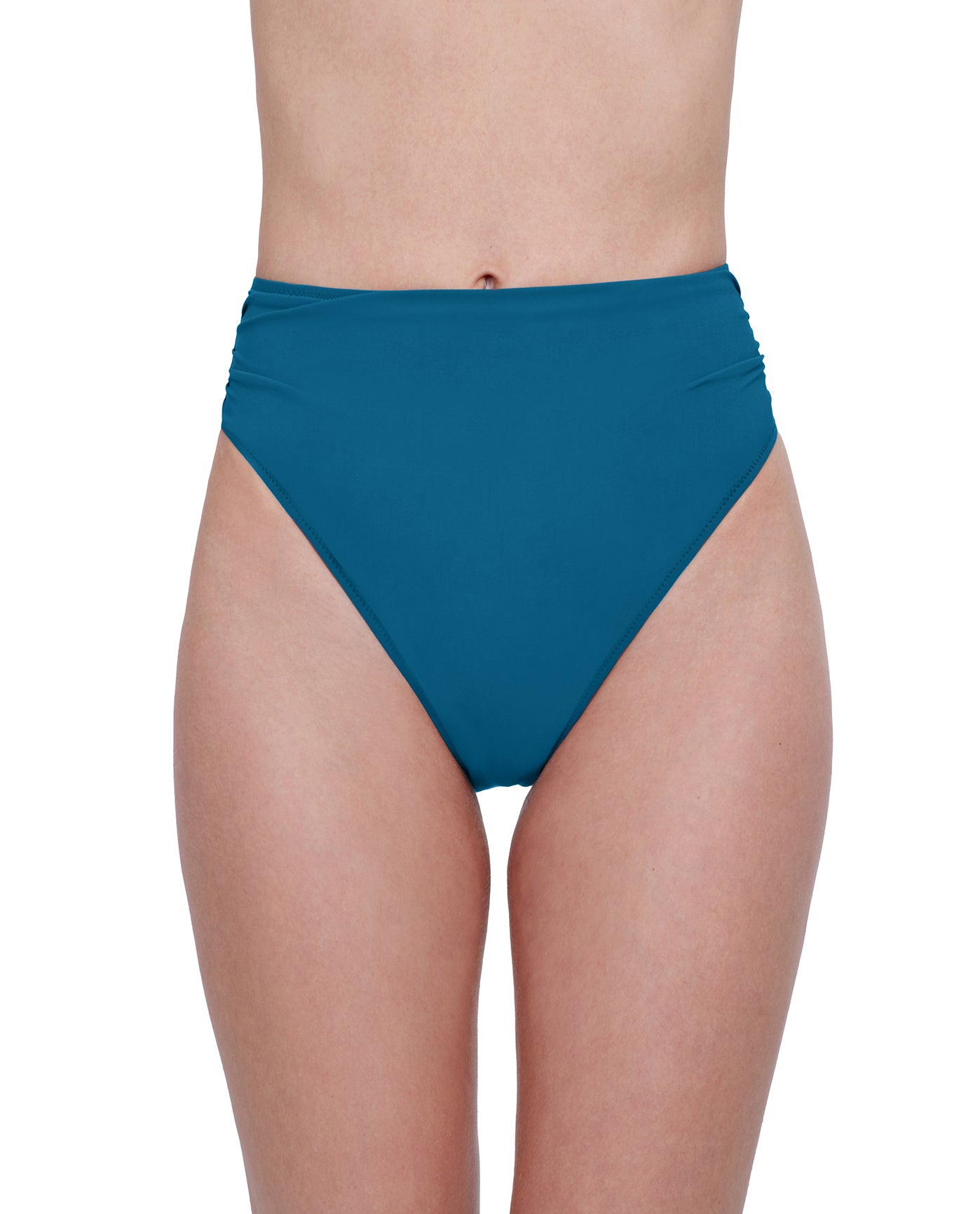 Front View Of Gottex Rose Bud High Waist High Leg Bikini Bottom | GOTTEX ROSE BUD TEAL