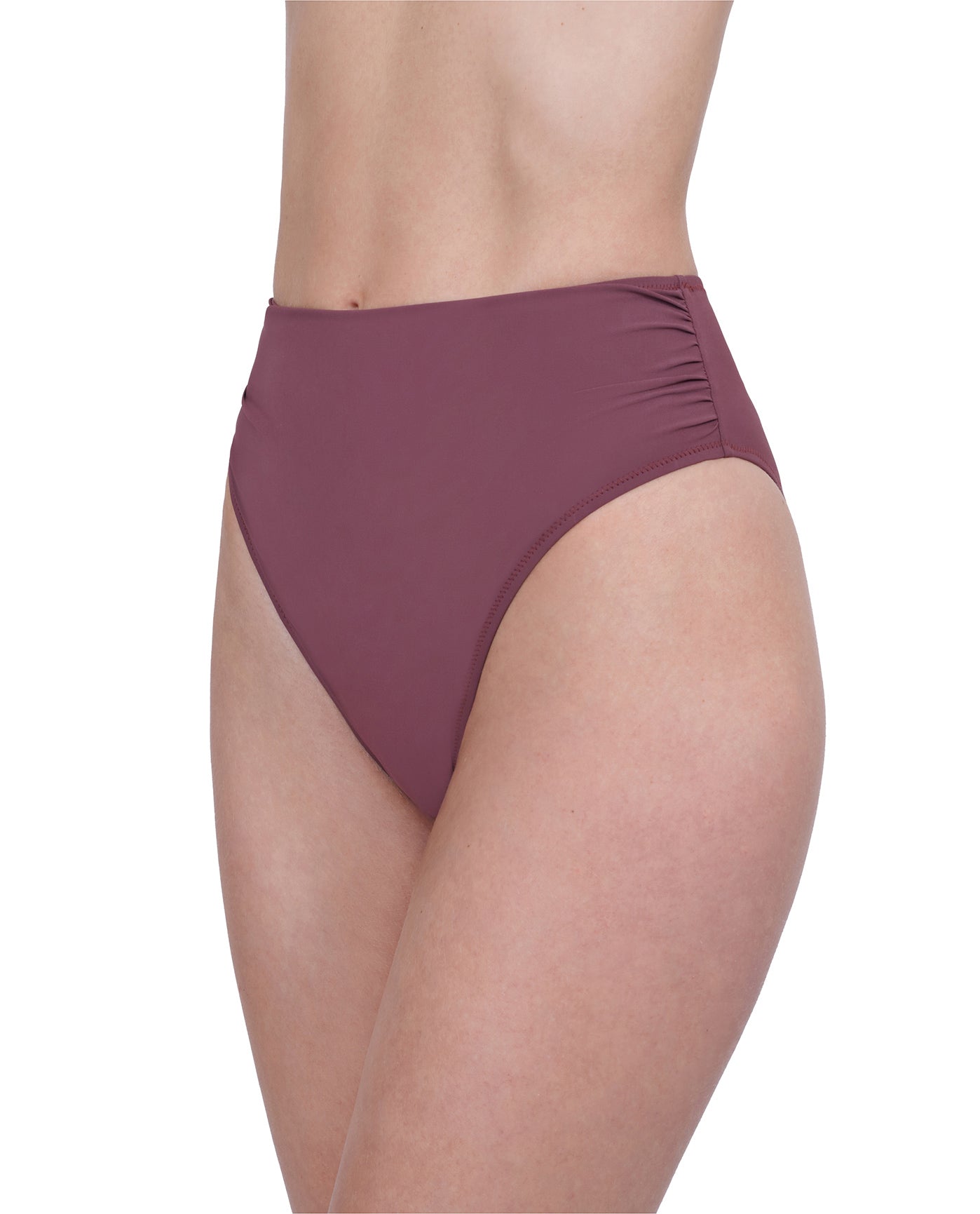 Side View Of Gottex Rose Bud High Waist High Leg Bikini Bottom | GOTTEX ROSE BUD MAUVE