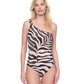 Front View Of Gottex Wildest Dream One Shoulder One Piece Swimsuit | Gottex Wildest Dream Brown Multi