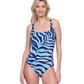 Front View Of Gottex Wildest Dream Full Coverage Square Neck One Piece Swimsuit | Gottex Wildest Dream Blue Multi