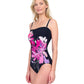 Side View Of Gottex Water Lily Bandeau Strapless One Piece Swimsuit | GOTTEX WATER LILY BLACK