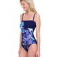 Side View Of Gottex Water Lily Bandeau Strapless One Piece Swimsuit | GOTTEX WATER LILY BLUE