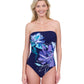 Front View Of Gottex Water Lily Bandeau Strapless One Piece Swimsuit | GOTTEX WATER LILY BLUE