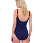 Back View Of Gottex Water Lily Full Coverage Square Neck One Piece Swimsuit | GOTTEX WATER LILY BLUE