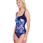 Side View Of Gottex Water Lily Full Coverage Square Neck One Piece Swimsuit | GOTTEX WATER LILY BLUE