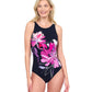 Front View Of Gottex Water Lily Mastectomy High Neck One Piece Swimsuit | GOTTEX WATER LILY BLACK