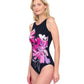 Side View Of Gottex Water Lily Mastectomy High Neck One Piece Swimsuit | GOTTEX WATER LILY BLACK