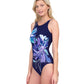 Side View Of Gottex Water Lily Mastectomy High Neck One Piece Swimsuit | GOTTEX WATER LILY BLUE