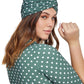 Front View Of Gottex Modest Knotted Hair Covering | GOTTEX GREEN AND WHITE DOT