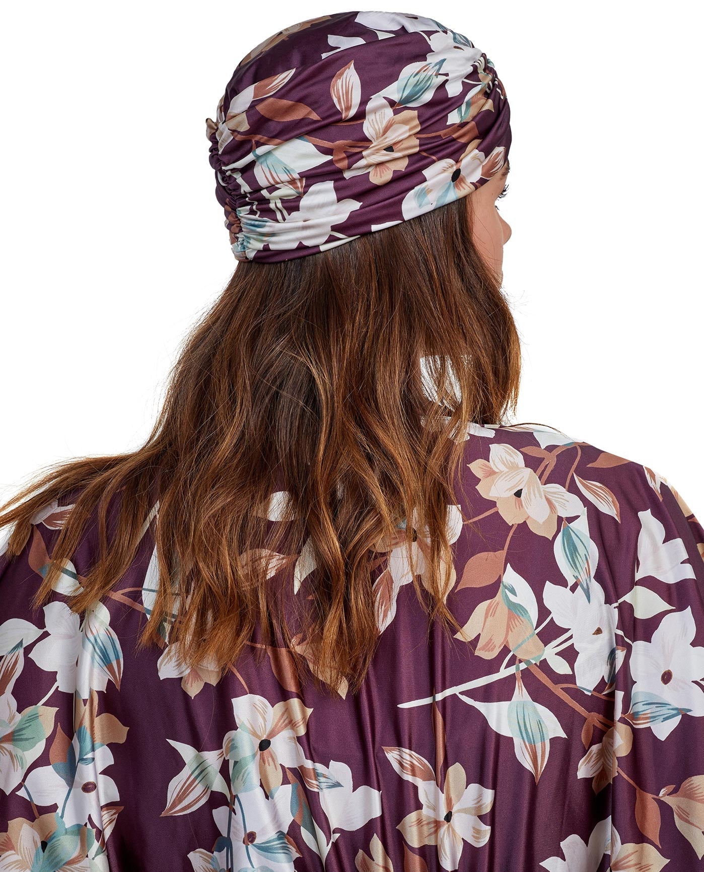 Back View Of Gottex Modest Knotted Hair Covering | GOTTEX MODEST AMORE MAUVE
