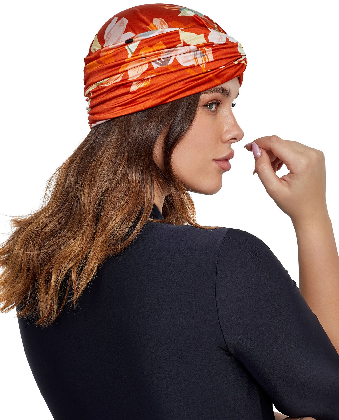 Back View Of Gottex Modest Knotted Hair Covering | GOTTEX MODEST AMORE SPICE