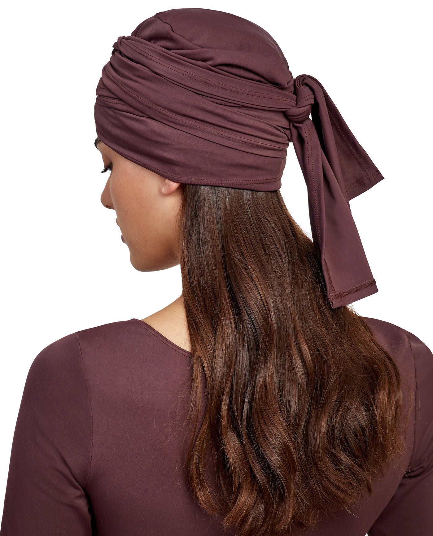 Back View Of Gottex Modest Hair Covering With Tie | GOTTEX MODEST BROWN