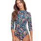 Front View Of Gottex Modest High Neck Long Sleeve One Piece Swimsuit | GOTTEX MODEST FLORA