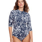 Front View Of Gottex Modest High Neck Long Sleeve One Piece Swimsuit | GOTTEX MODEST POP FLOWER