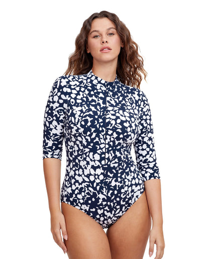 Front View Of Gottex Modest High Neck Long Sleeve One Piece Swimsuit | GOTTEX MODEST POP FLOWER