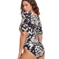 Back View Of Gottex Modest Round Neck Short Sleeve One Piece Swimsuit | GOTTEX MODEST MISS BUTTERFLY BROWN