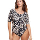 Front View Of Gottex Modest Round Neck Short Sleeve One Piece Swimsuit | GOTTEX MODEST MISS BUTTERFLY BROWN