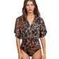 Front View Of Gottex Modest V-Neck Wide Sleeve One Piece Swimsuit | GOTTEX MODEST JAGUAR