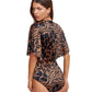 Back View Of Gottex Modest V-Neck Wide Sleeve One Piece Swimsuit | GOTTEX MODEST JAGUAR