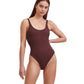 Front View Of Au Naturel Romi Textured High Leg Scoop Neck One Piece Swimsuit | AU NATUREL BRUNETTE TEXTURED