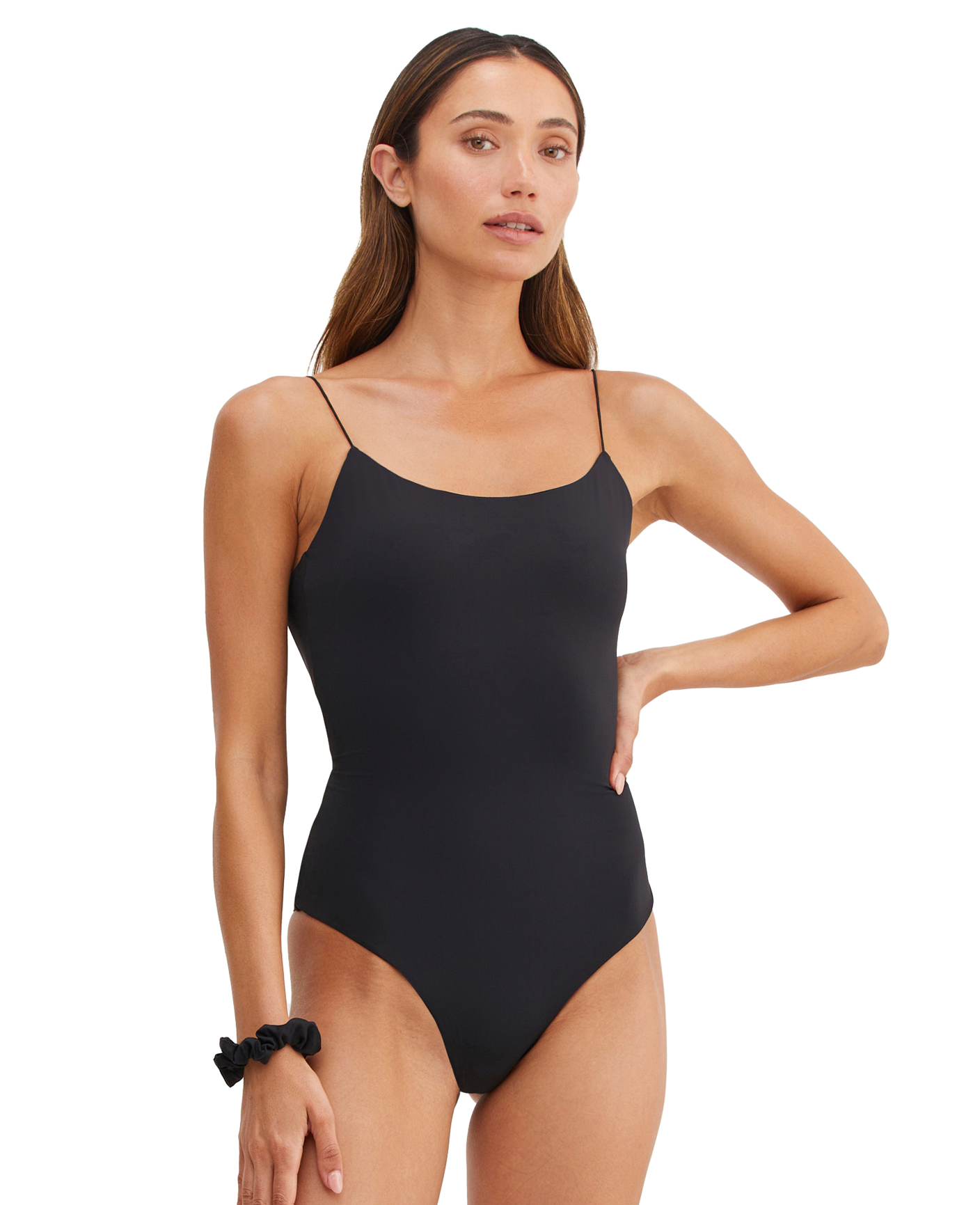 Front View Of Au Naturel Timeless Chic Cloe Square Neck Open U Back One Piece | Au Naturel Black