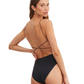 Back View Of Au Naturel Timeless Chic Libi Round Neck Strappy Open Back One Piece | Au Naturel Black