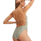 Back View Of Au Naturel Golden Hour Libi Round Neck Strappy Open Back One Piece | Au Naturel Olive-Ivory