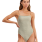 Front View Of Au Naturel Golden Hour Libi Round Neck Strappy Open Back One Piece | Au Naturel Olive-Ivory